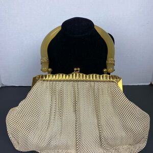 Vintage Whiting & Davis Beaded Purse Lucite Handle Gold Frame Evening Bag